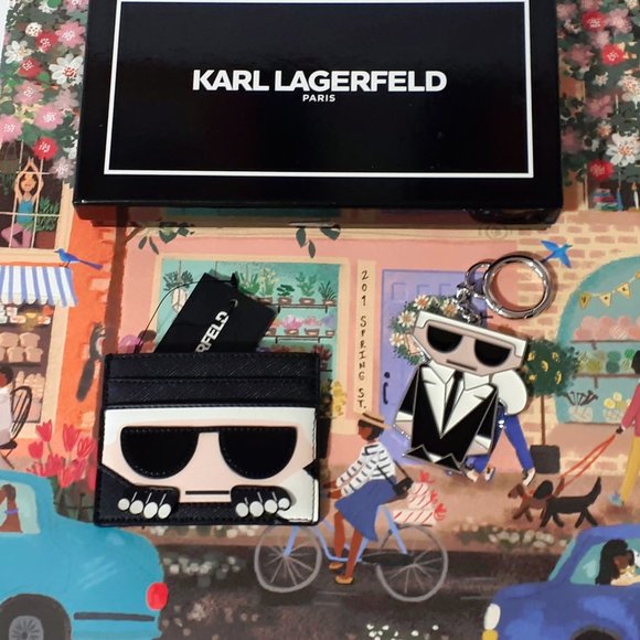 Karl Lagerfeld "Karl" black faux leather card case & keychain bundle - Picture 2 of 13